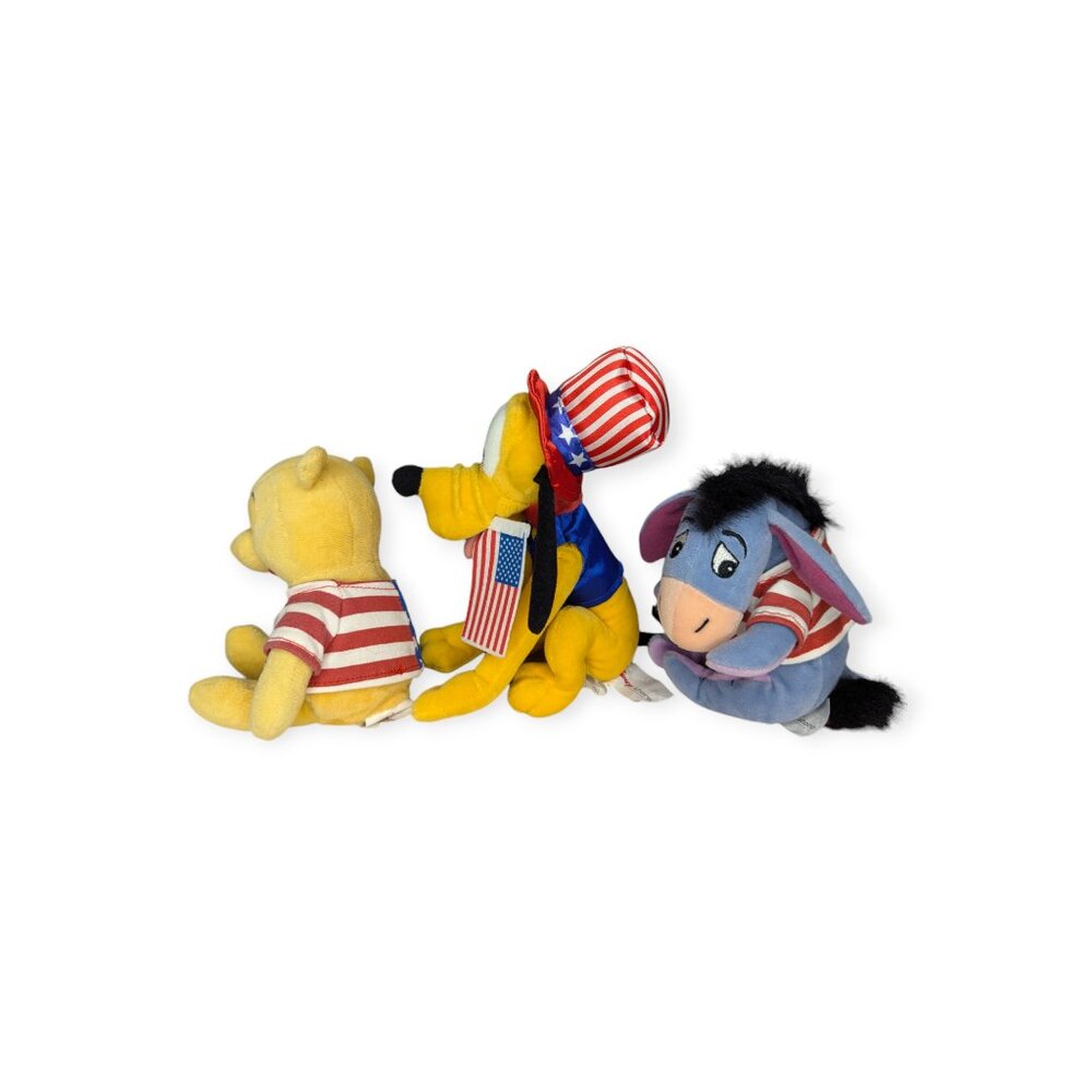 Vintage Disney Store Patriotic Beanie Plush Characters Pluto, Pooh & Eeyore - Picture 4 of 14